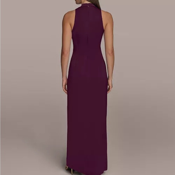 Donna Karan Satin,fully Lined,brooch Accent Waist Gown,Sz 12, New, Berry - Picture 5 of 9